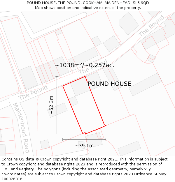 POUND HOUSE, THE POUND, COOKHAM, MAIDENHEAD, SL6 9QD: Plot and title map