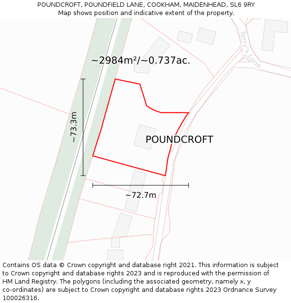 POUNDCROFT, POUNDFIELD LANE, COOKHAM, MAIDENHEAD, SL6 9RY: Plot and title map