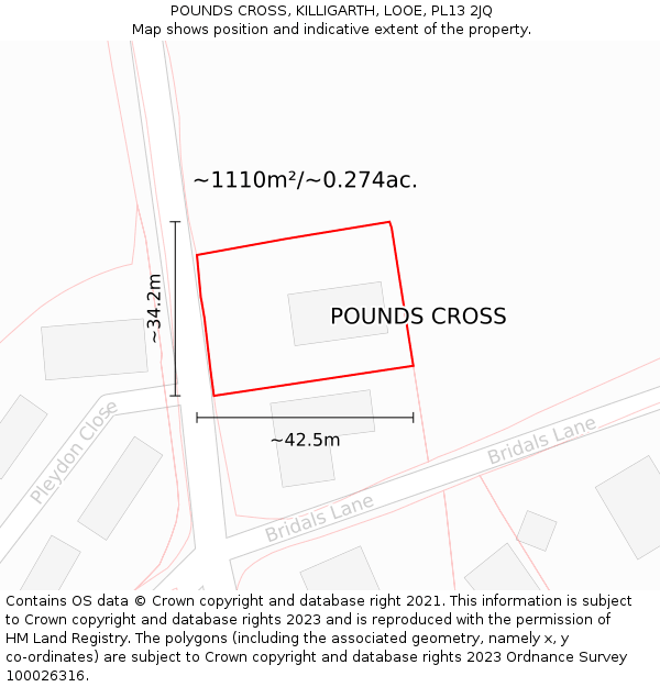 POUNDS CROSS, KILLIGARTH, LOOE, PL13 2JQ: Plot and title map