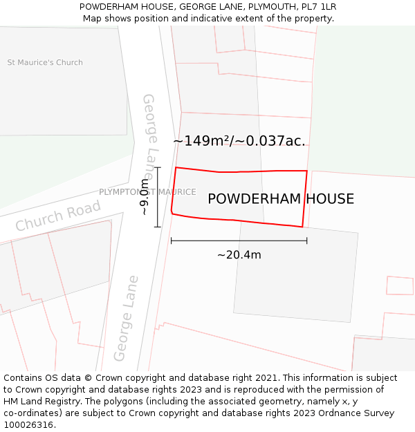 POWDERHAM HOUSE, GEORGE LANE, PLYMOUTH, PL7 1LR: Plot and title map