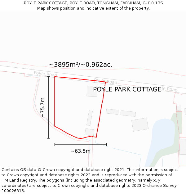 POYLE PARK COTTAGE, POYLE ROAD, TONGHAM, FARNHAM, GU10 1BS: Plot and title map