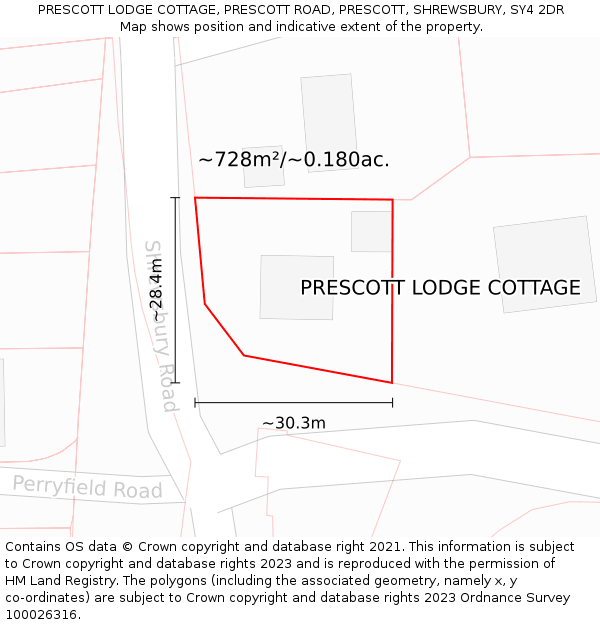PRESCOTT LODGE COTTAGE, PRESCOTT ROAD, PRESCOTT, SHREWSBURY, SY4 2DR: Plot and title map