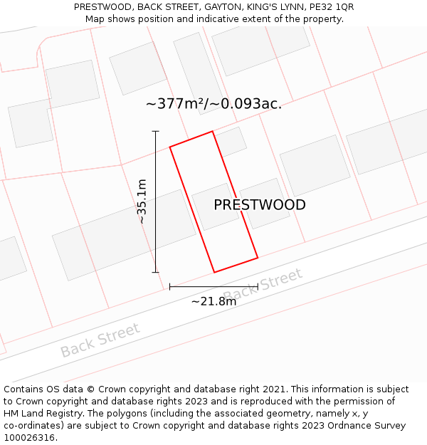 PRESTWOOD, BACK STREET, GAYTON, KING'S LYNN, PE32 1QR: Plot and title map