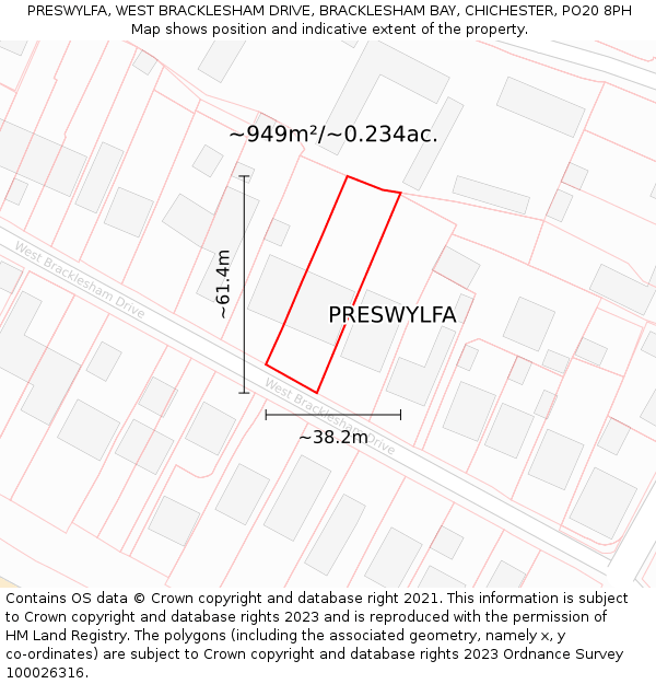 PRESWYLFA, WEST BRACKLESHAM DRIVE, BRACKLESHAM BAY, CHICHESTER, PO20 8PH: Plot and title map