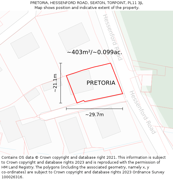 PRETORIA, HESSENFORD ROAD, SEATON, TORPOINT, PL11 3JL: Plot and title map