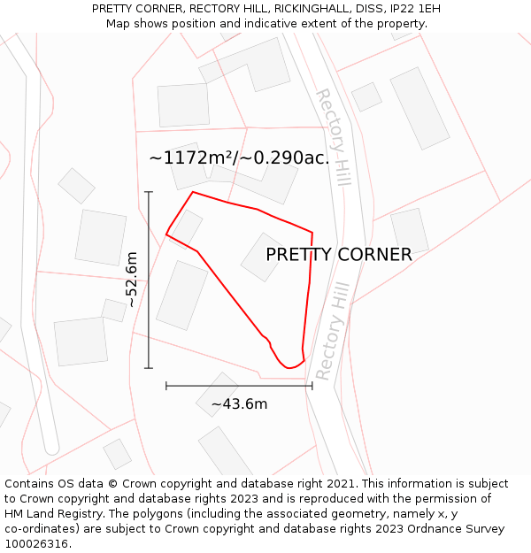 PRETTY CORNER, RECTORY HILL, RICKINGHALL, DISS, IP22 1EH: Plot and title map