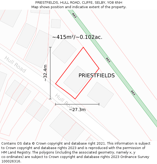 PRIESTFIELDS, HULL ROAD, CLIFFE, SELBY, YO8 6NH: Plot and title map
