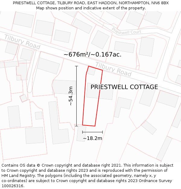 PRIESTWELL COTTAGE, TILBURY ROAD, EAST HADDON, NORTHAMPTON, NN6 8BX: Plot and title map