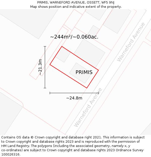 PRIMIS, WARNEFORD AVENUE, OSSETT, WF5 9NJ: Plot and title map