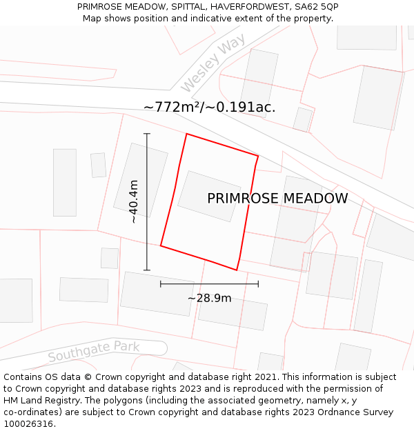 PRIMROSE MEADOW, SPITTAL, HAVERFORDWEST, SA62 5QP: Plot and title map