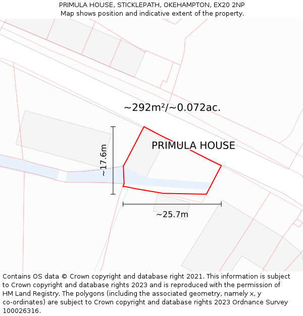 PRIMULA HOUSE, STICKLEPATH, OKEHAMPTON, EX20 2NP: Plot and title map