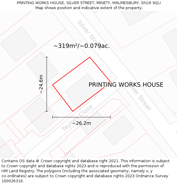 PRINTING WORKS HOUSE, SILVER STREET, MINETY, MALMESBURY, SN16 9QU: Plot and title map