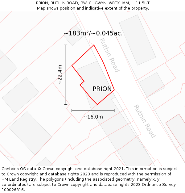 PRION, RUTHIN ROAD, BWLCHGWYN, WREXHAM, LL11 5UT: Plot and title map