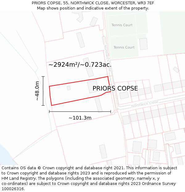PRIORS COPSE, 55, NORTHWICK CLOSE, WORCESTER, WR3 7EF: Plot and title map