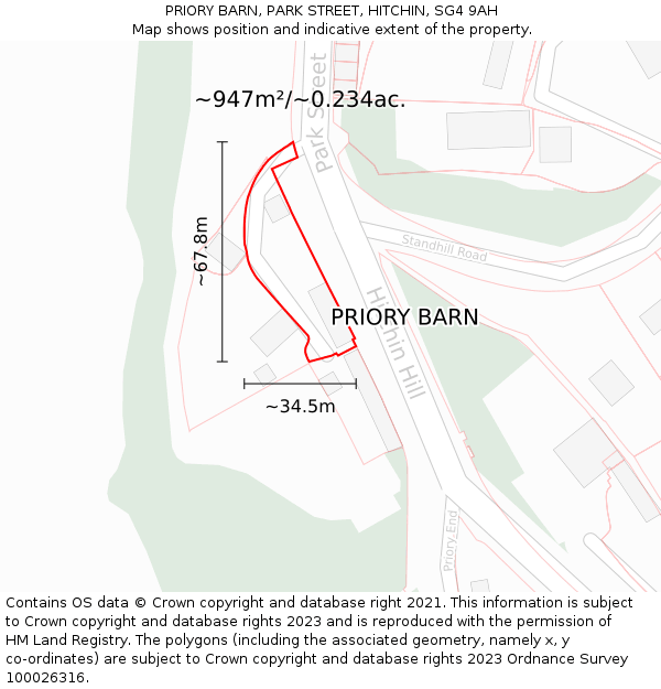 PRIORY BARN, PARK STREET, HITCHIN, SG4 9AH: Plot and title map