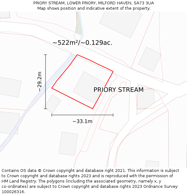 PRIORY STREAM, LOWER PRIORY, MILFORD HAVEN, SA73 3UA: Plot and title map