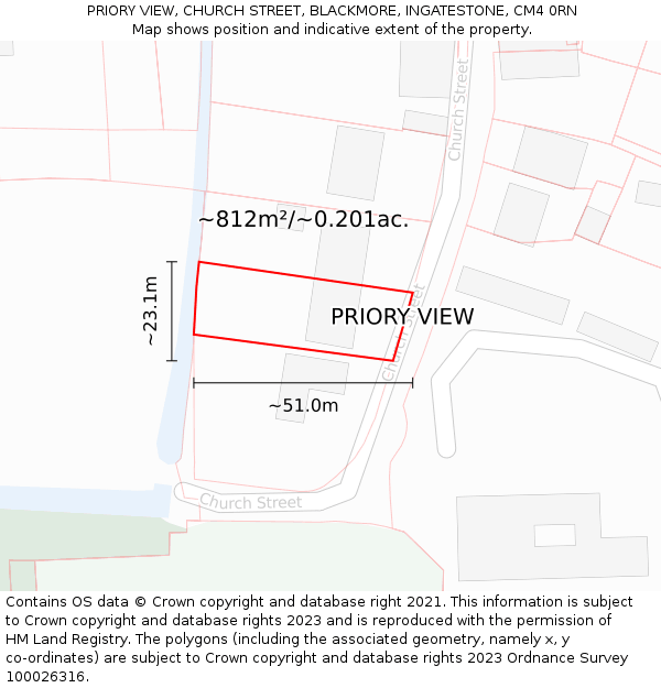 PRIORY VIEW, CHURCH STREET, BLACKMORE, INGATESTONE, CM4 0RN: Plot and title map