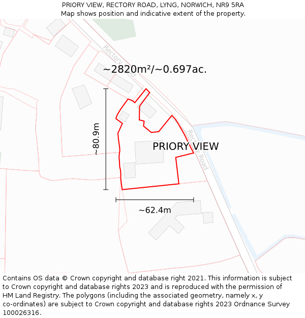 PRIORY VIEW, RECTORY ROAD, LYNG, NORWICH, NR9 5RA: Plot and title map