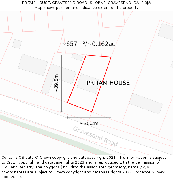 PRITAM HOUSE, GRAVESEND ROAD, SHORNE, GRAVESEND, DA12 3JW: Plot and title map