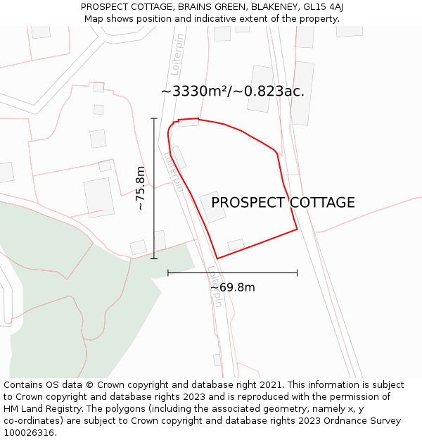 PROSPECT COTTAGE, BRAINS GREEN, BLAKENEY, GL15 4AJ: Plot and title map