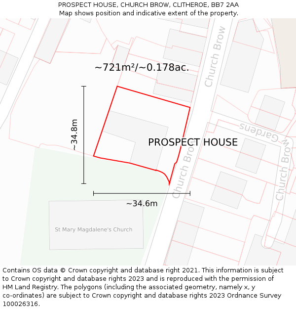PROSPECT HOUSE, CHURCH BROW, CLITHEROE, BB7 2AA: Plot and title map