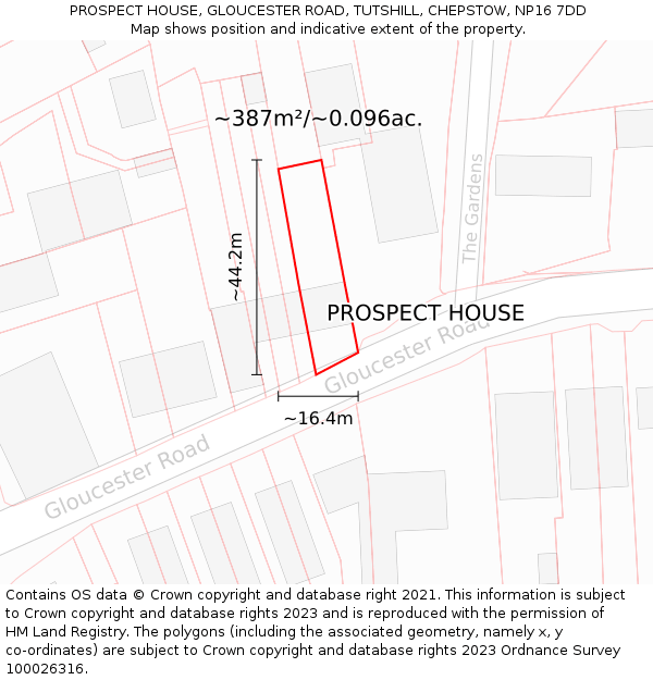 PROSPECT HOUSE, GLOUCESTER ROAD, TUTSHILL, CHEPSTOW, NP16 7DD: Plot and title map