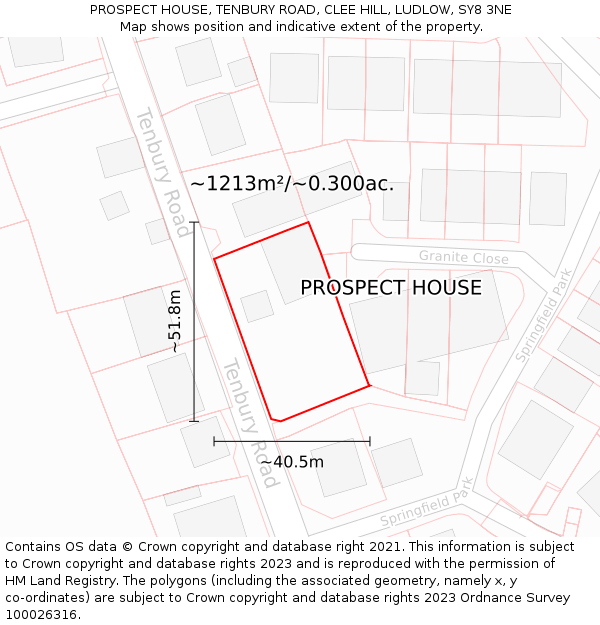 PROSPECT HOUSE, TENBURY ROAD, CLEE HILL, LUDLOW, SY8 3NE: Plot and title map