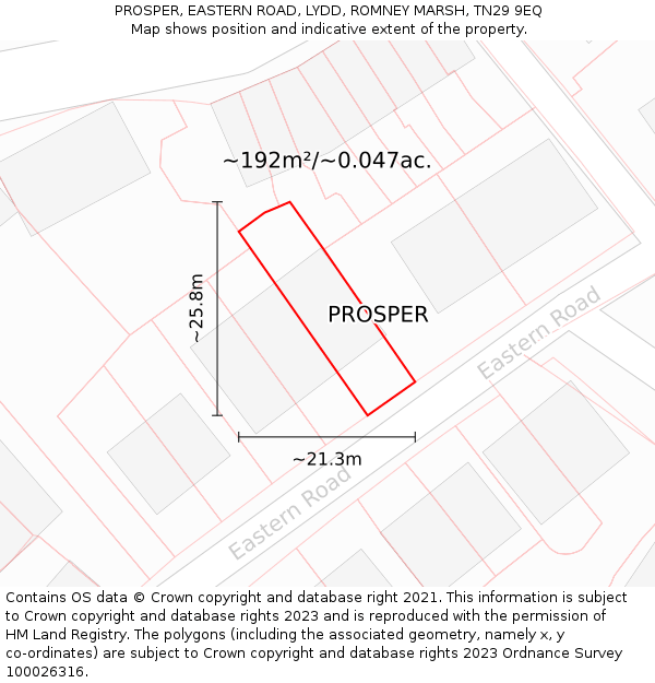 PROSPER, EASTERN ROAD, LYDD, ROMNEY MARSH, TN29 9EQ: Plot and title map