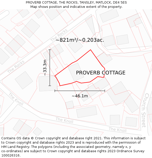 PROVERB COTTAGE, THE ROCKS, TANSLEY, MATLOCK, DE4 5ES: Plot and title map