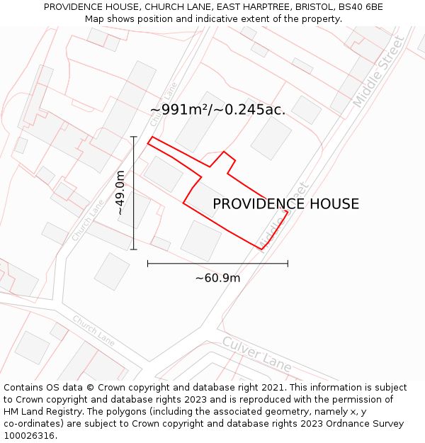 PROVIDENCE HOUSE, CHURCH LANE, EAST HARPTREE, BRISTOL, BS40 6BE: Plot and title map