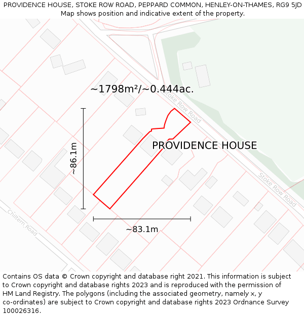 PROVIDENCE HOUSE, STOKE ROW ROAD, PEPPARD COMMON, HENLEY-ON-THAMES, RG9 5JD: Plot and title map