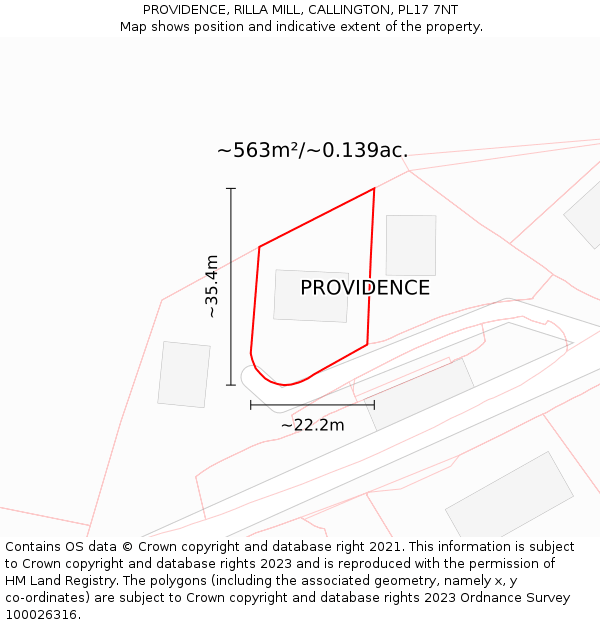 PROVIDENCE, RILLA MILL, CALLINGTON, PL17 7NT: Plot and title map