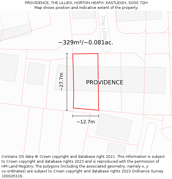 PROVIDENCE, THE LILLIES, HORTON HEATH, EASTLEIGH, SO50 7QH: Plot and title map