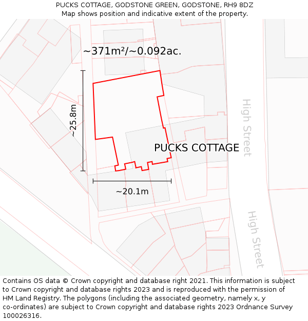PUCKS COTTAGE, GODSTONE GREEN, GODSTONE, RH9 8DZ: Plot and title map