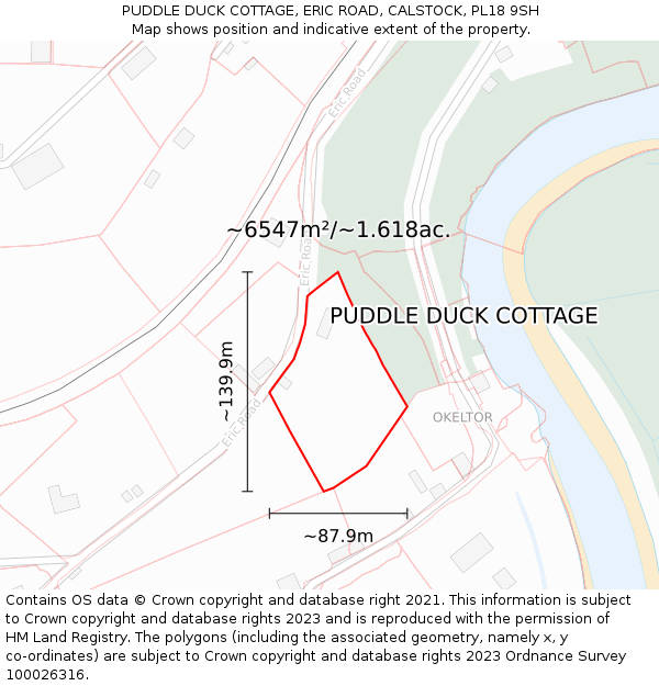 PUDDLE DUCK COTTAGE, ERIC ROAD, CALSTOCK, PL18 9SH: Plot and title map