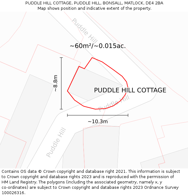 PUDDLE HILL COTTAGE, PUDDLE HILL, BONSALL, MATLOCK, DE4 2BA: Plot and title map