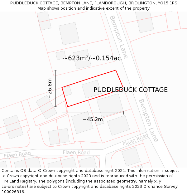PUDDLEDUCK COTTAGE, BEMPTON LANE, FLAMBOROUGH, BRIDLINGTON, YO15 1PS: Plot and title map