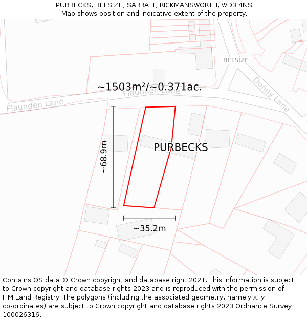 PURBECKS, BELSIZE, SARRATT, RICKMANSWORTH, WD3 4NS: Plot and title map