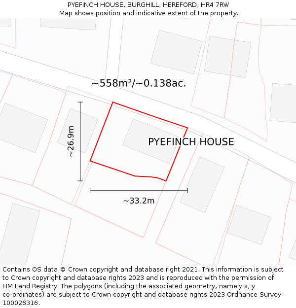 PYEFINCH HOUSE, BURGHILL, HEREFORD, HR4 7RW: Plot and title map