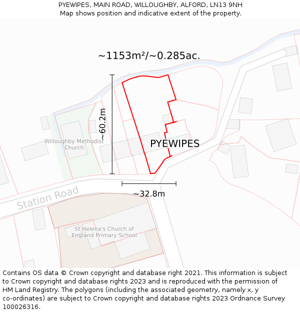 PYEWIPES, MAIN ROAD, WILLOUGHBY, ALFORD, LN13 9NH: Plot and title map