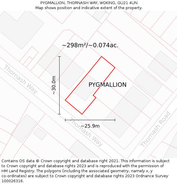 PYGMALLION, THORNASH WAY, WOKING, GU21 4UN: Plot and title map