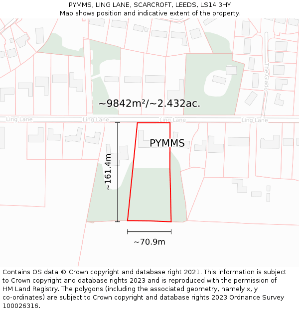 PYMMS, LING LANE, SCARCROFT, LEEDS, LS14 3HY: Plot and title map