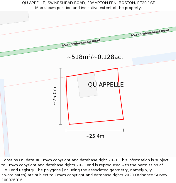 QU APPELLE, SWINESHEAD ROAD, FRAMPTON FEN, BOSTON, PE20 1SF: Plot and title map