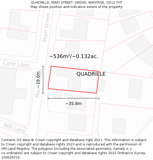 QUADRILLE, MAIN STREET, GROVE, WANTAGE, OX12 7HT: Plot and title map