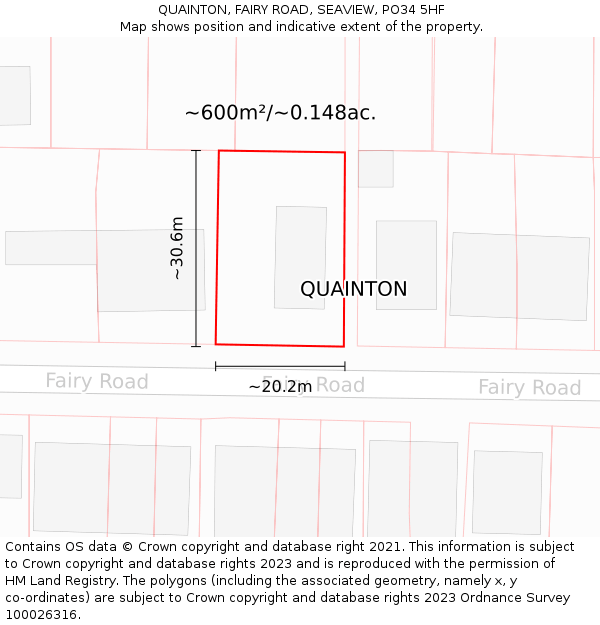 QUAINTON, FAIRY ROAD, SEAVIEW, PO34 5HF: Plot and title map