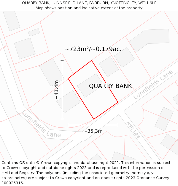 QUARRY BANK, LUNNSFIELD LANE, FAIRBURN, KNOTTINGLEY, WF11 9LE: Plot and title map