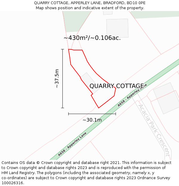 QUARRY COTTAGE, APPERLEY LANE, BRADFORD, BD10 0PE: Plot and title map