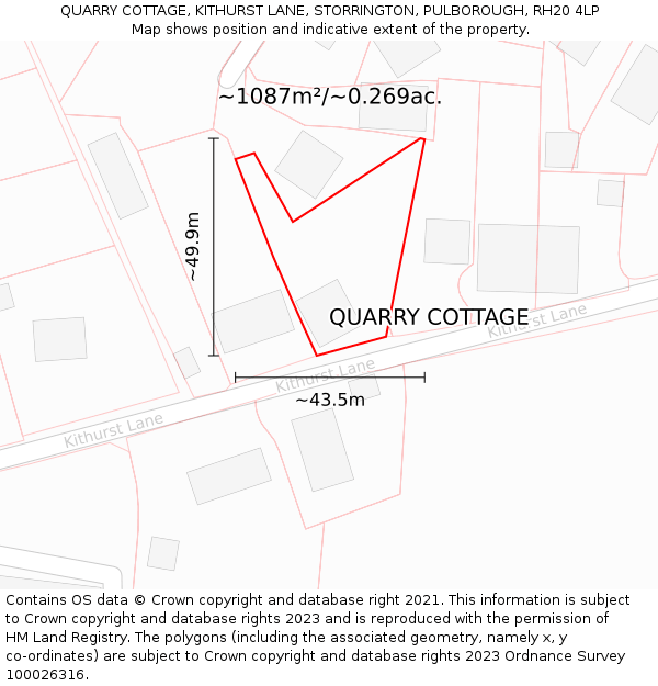 QUARRY COTTAGE, KITHURST LANE, STORRINGTON, PULBOROUGH, RH20 4LP: Plot and title map