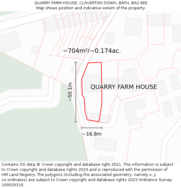 QUARRY FARM HOUSE, CLAVERTON DOWN, BATH, BA2 6EE: Plot and title map