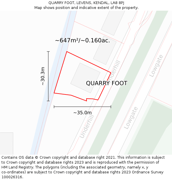 QUARRY FOOT, LEVENS, KENDAL, LA8 8PJ: Plot and title map